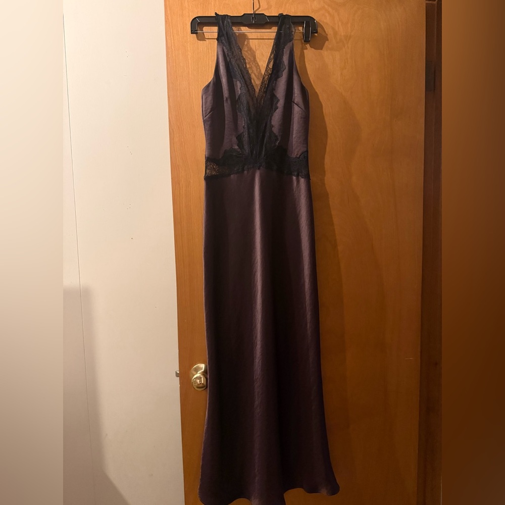 Bec & Bridge Cocoa Brown Lace-Trim Satin Midi Dress - Picture 3 of 5